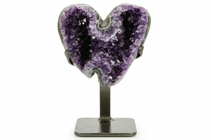 Deep-Purple Amethyst Heart Shaped Geode With Metal Stand #364449